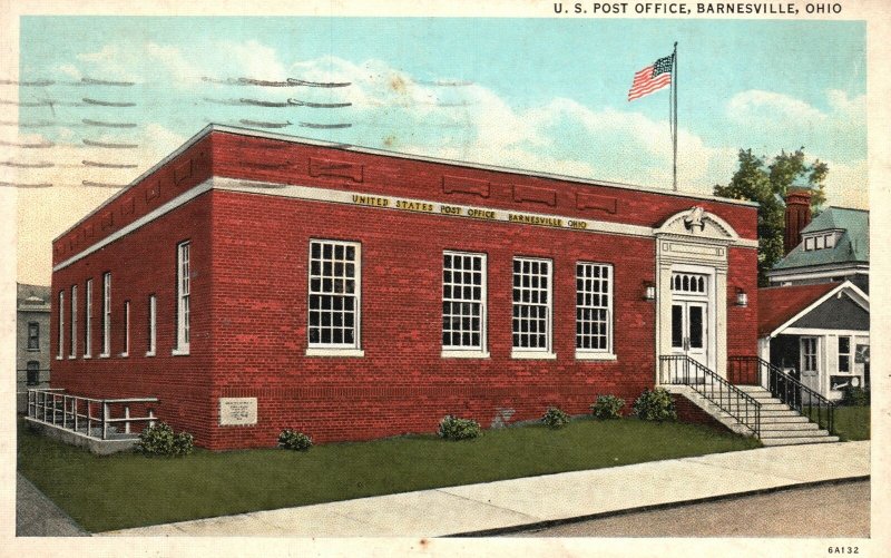 Vintage Postcard 1937 United States Post Office Building Landmark Barnesville OH