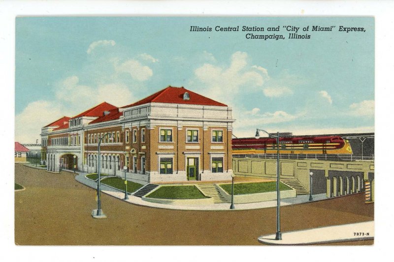 IL - Champaign. Illinois Central RR Station & City of Miami Express