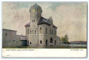 c1910 Post Office and Custom House Bathurst New Brunswick Canada Posted Postcard