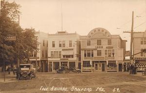 Sanford ME The Square Storefronts Old Cars Trolley Tracks Real Photo Postcard