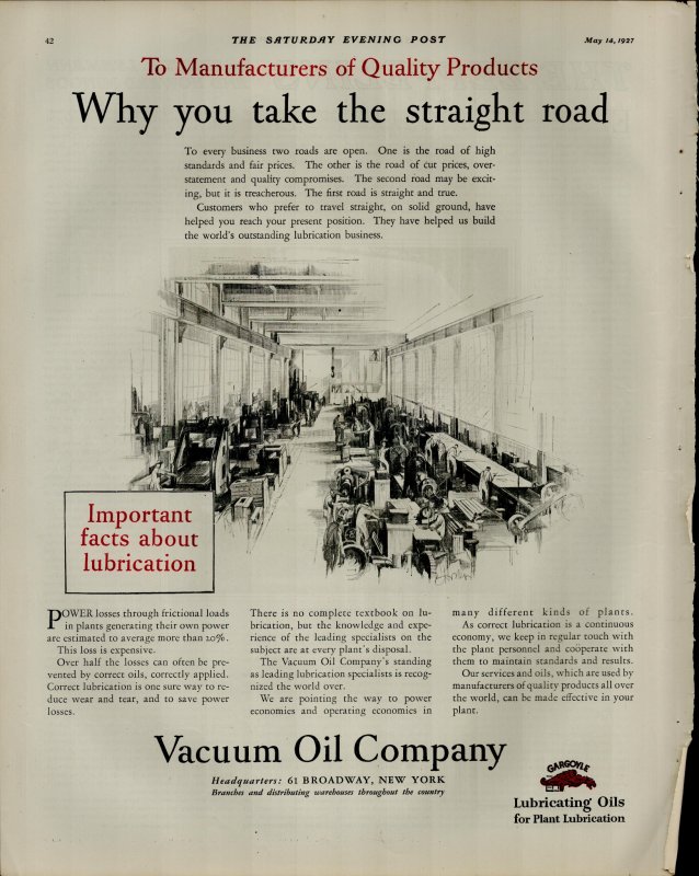 1927 Vacuum Oil Company Why You Take the Straight Road Vintage Print Ad 3917