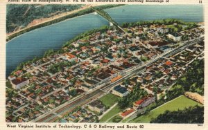 Vintage Postcard 1948 Aerial View Montgomery W Virginia Kanawha River C&O Rail
