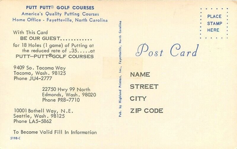 1950s North Carolina Fayetteville Putt Putt Golf Courses Postcard 22-11171