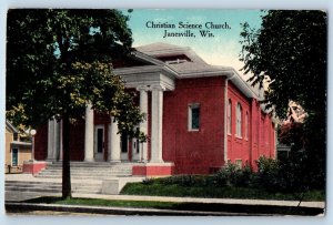 Janesville Wisconsin Postcard Christian Science Church Exterior View Trees 1913