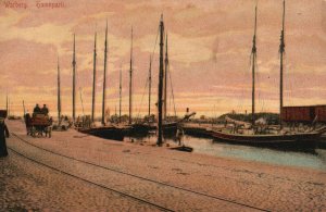 Vintage Postcard 1910's Warberg Hamnparti Sailboats Docked