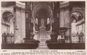 St Pauls Cathedral Organ Grinling Gibbons Carvings Fire Of London RPC Postcard