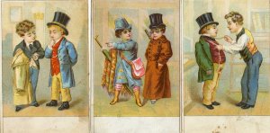 SET/3 DAPPER DUDES*TAILOR*TOP HATS*SMOKING*COATS*STOCK VICTORIAN TRADE CARDS