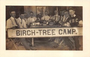 RPPC BIRCH-TREE CAMP MISSOURI DRINKING BEER OR SODA REAL PHOTO POSTCARD c. 1920