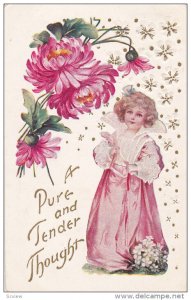Pink flowers, Girl wearing pink goen, A Pure and Tender Thought, PU-1909
