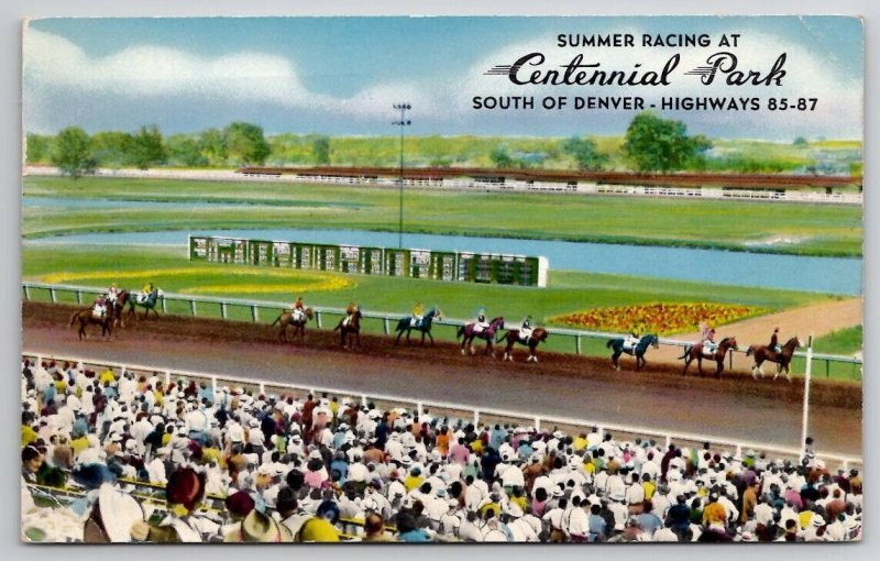 Littleton CO Horse Racing Centennial Park 1952 Peterson Los Angeles Postcard F27
