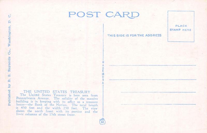 U.S. Treasury, Washington, D.C., Early Postcard, Unused