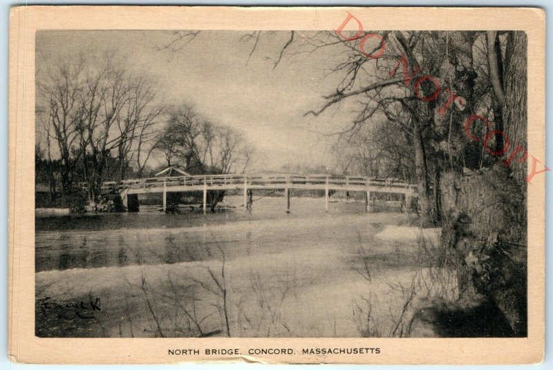 c1920s Concord, Mass. North Bridge Litho Postcard Maynard Workshop Waban MA A22