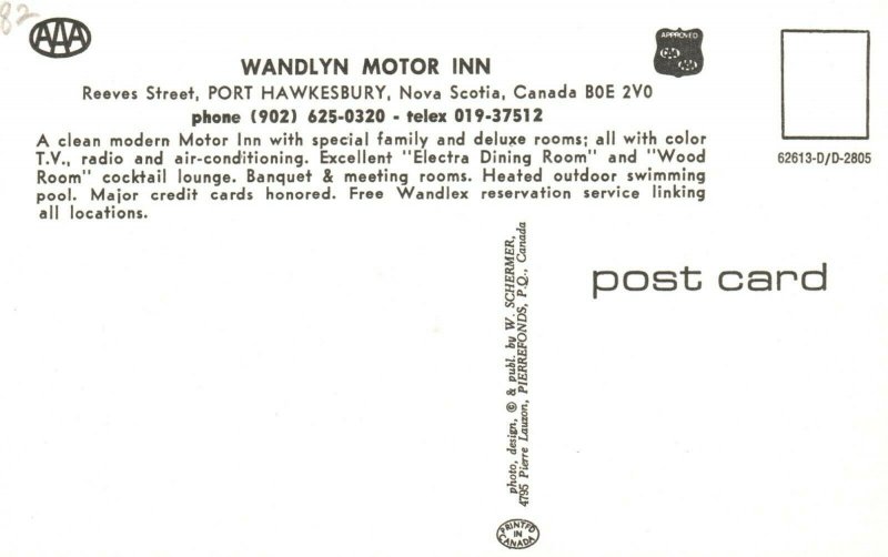 Vintage Postcard Wandlyn Motor Inn Reeves Street Port Hawkesbury Nova Scotia