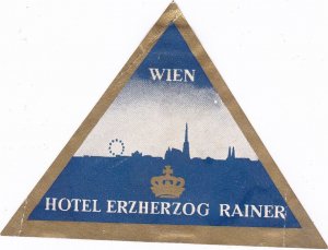 Austria Wien Vienna Hotel Erzherzog Vintage Luggage Label sk3533