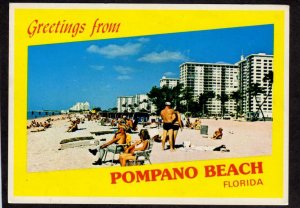 FL Greetings From Pompano Beach FLORIDA Postcard Bathers Hotels