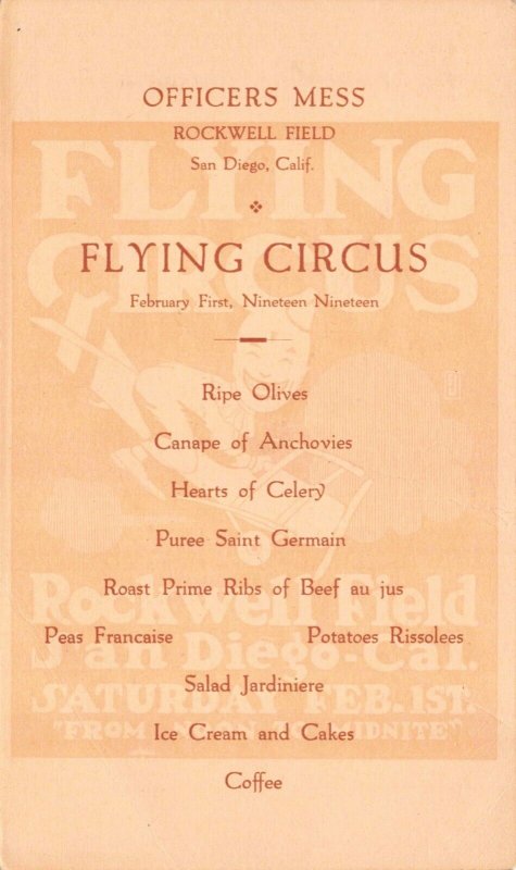 PC Menu Flying Circus Officers Mess Rockwell Field San Diego, California~127281