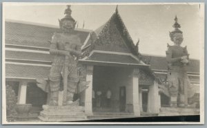 THAILAND SIAM BANGKOK TEMPLE GUARDIANS ANTIQUE REAL PHOTO POSTCARD RPPC