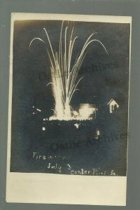 Center Point IOWA RPPC 1909 FIREWORKS DISPLAY Firework at NIGHT! 4th of July WOW