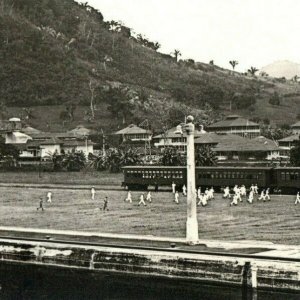 C. 1920 USS Rhode Island Panama Canal Sailors Train Postcard P183