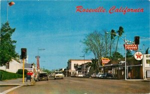 Roseville California Gas Station 1950s Autos Roberts Pioneer Postcard 21-11253