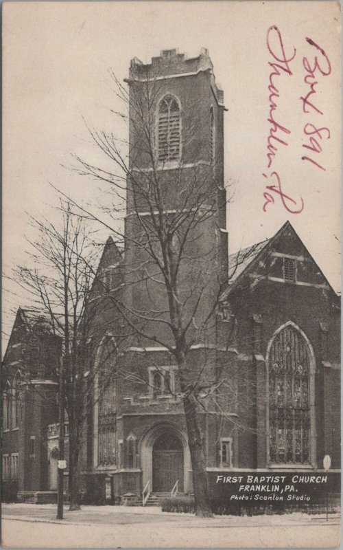 Postcard First Baptist Church Franklin PA 1963