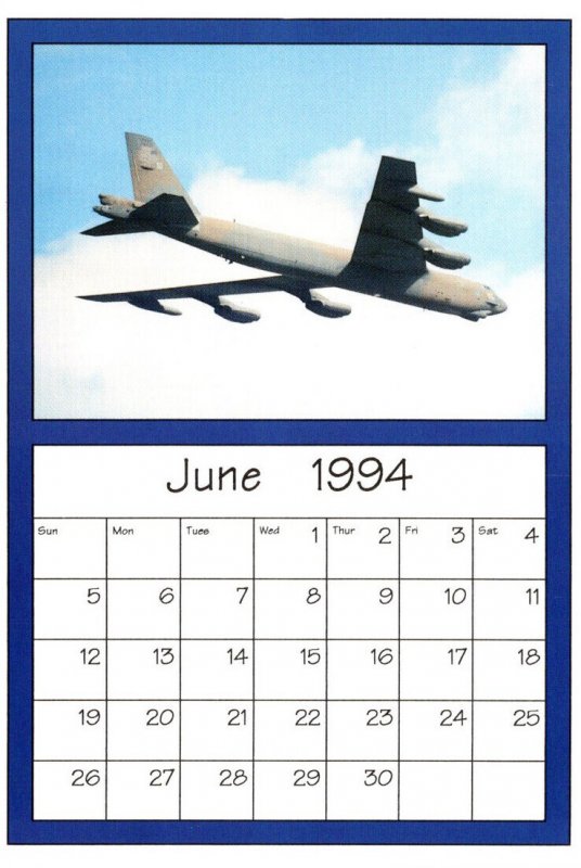 Calendar Card June 1994 Airplanes AirShow '94 Boeing B-52 Stratofortress