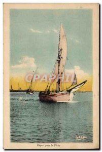 Postcard Old fishing boat Departure for fishing