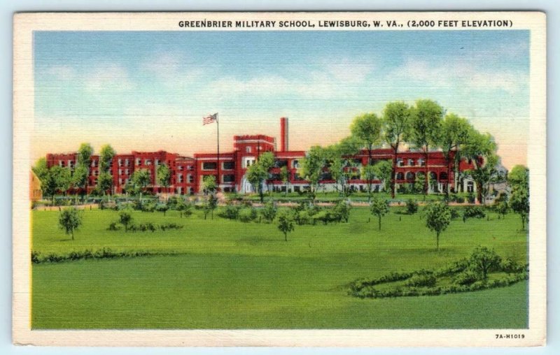 LEWISBURG, West Virginia WV ~ GREENBRIER MILITARY SCHOOL c1940s Linen Postcard 