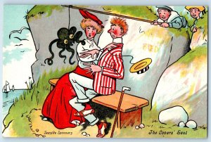 Humor The Lover's Seat Children Trap Octopus Seaside Spooners Antique Postcard