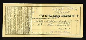 1891 Old Colony Railroad/RR Payment Receipt, Mansfield, 
