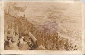 US Navy Soldiers Ship at Sea RPPC Postcard B27