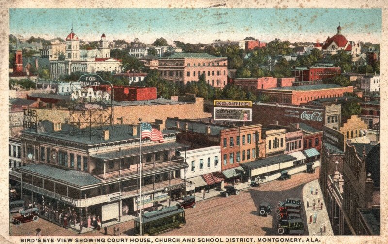 Vintage Postcard 1922 Bird's Eye View Court House Church School Montgomery AL