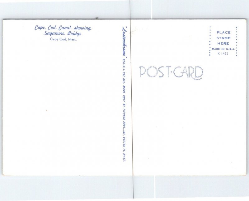 Vintage Cape Cod Canal Sagamore Bridge MA Lusterchrome Postcard Ship