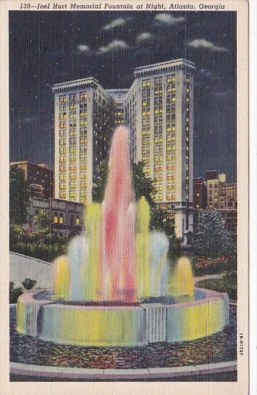 Georgia Atlanta Joel Hurt Memorial Fountain At Night Curteich