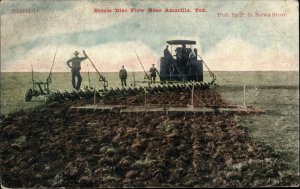 Farming Steam Disc Plow Near Amarilla or Amarillo Texas Postcard c1910