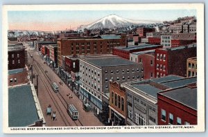 Butte Montana MT Postcard Looking West Business District Showing Snow Capped