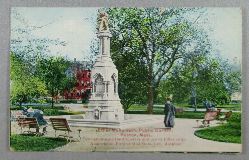 Ether Monument, Public Garden Boston MA Rare 1911 Postcard (#7948)