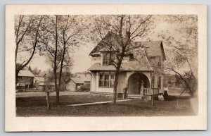 RPPC Family Posing Victorian House Arched Entryway Barns Wagon Postcard L40