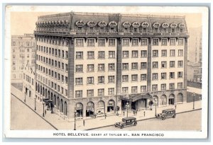1947 Hotel Bellevue Geary At Taylor St. Cars San Francisco CA Vintage Postcard