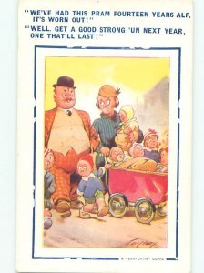 Bamforth Comic signed FAMILY WALKING WITH MANY BABIES AB9775