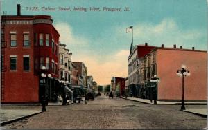 Freeport IL~Galena Street~Bldgs W/Turrets, Bay Windows~New Dry Goods Store~c1910