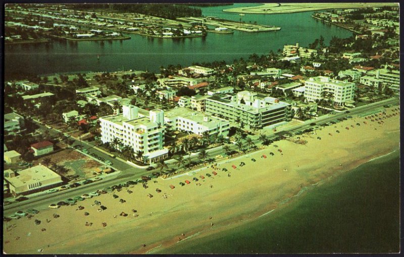Florida ~ Aerial View of Ft. Lauderdale with the Hotel Row Chrome 1950s-1970s