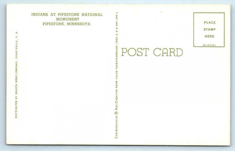 PIPESTONE, Minnesota MN ~ Native American PIPESTONE NATIONAL MONUMENT Postcard