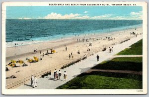 Vtg Virginia Beach VA Board Walk & Beach From Edgewater Hotel 1920s Postcard