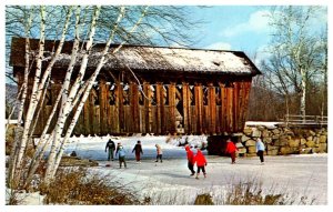 New Hampshire , Covered Bridge, people Ice Skating