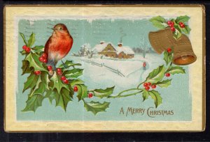 A Merry Christmas Scene Holly Bird Bell