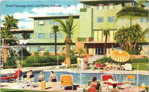Postcard NV Las Vegas Hotel Flamingo Swimming Pool Women Bathing Suit 1940s V208