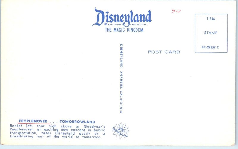 1960s Peoplemover Tomorrowland Magic Kingdom Disneyland Anaheim CA Postcard