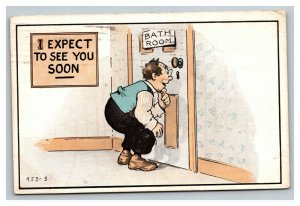 Vintage 1913 Comic Postcard - Peeping Tom Looking Thru Bathroom Keyhole - Funny 