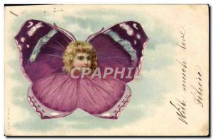 Old Postcard Butterfly Child